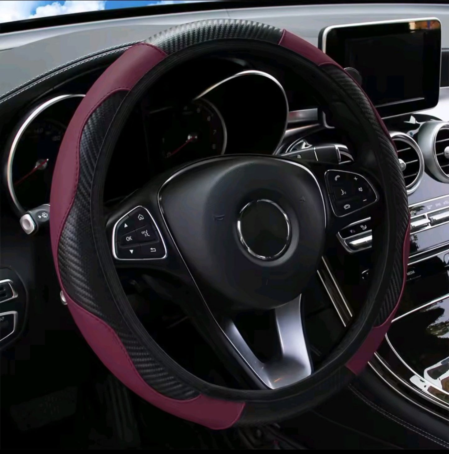 PU Carbon Fiber Leather Car Steering Wheel Cover without Inner Ring Suitable for 14.5-15 Inches of Automotive Supplies