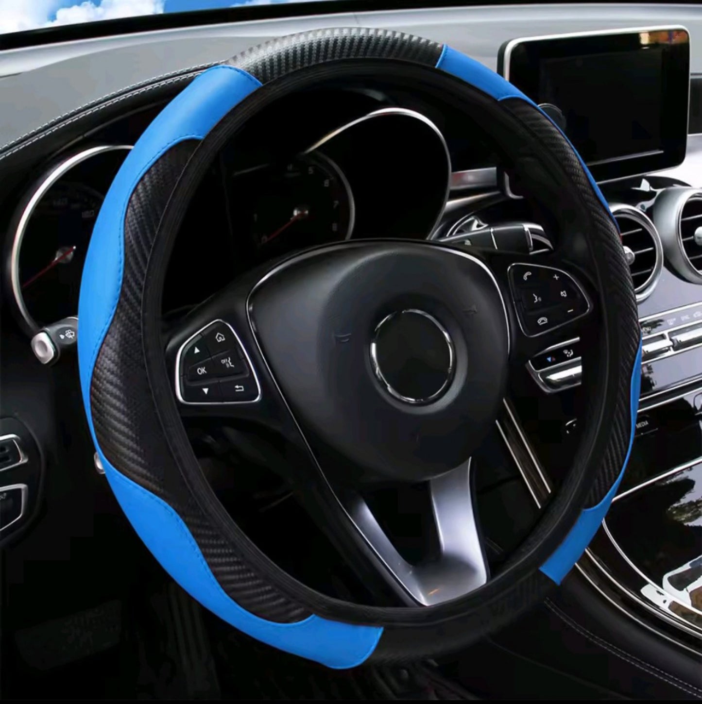 PU Carbon Fiber Leather Car Steering Wheel Cover without Inner Ring Suitable for 14.5-15 Inches of Automotive Supplies