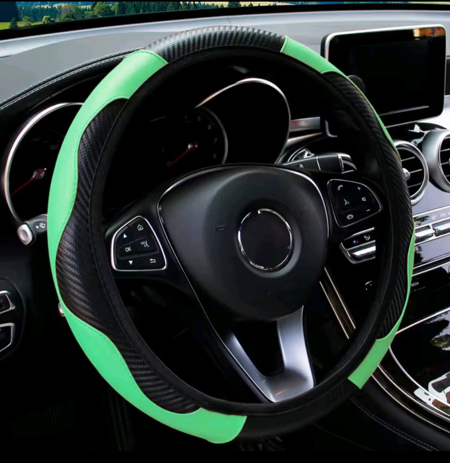 PU Carbon Fiber Leather Car Steering Wheel Cover without Inner Ring Suitable for 14.5-15 Inches of Automotive Supplies