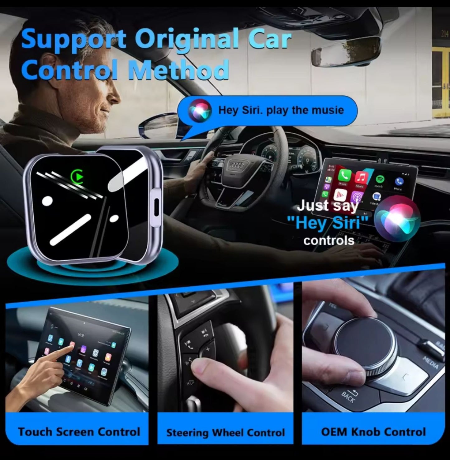 2in1 Wireless Carplay Adapter Android Auto USB Plug and Play Carplay Car for iPhone Apple Portable Al Box Wired/Wireless Carplay