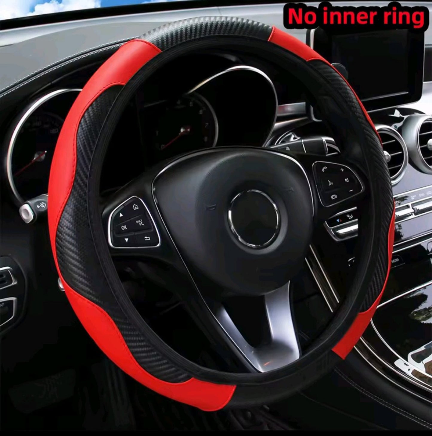 PU Carbon Fiber Leather Car Steering Wheel Cover without Inner Ring Suitable for 14.5-15 Inches of Automotive Supplies