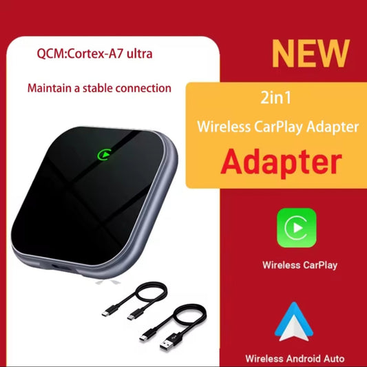 2in1 Wireless Carplay Adapter Android Auto USB Plug and Play Carplay Car for iPhone Apple Portable Al Box Wired/Wireless Carplay